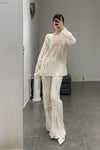 SWAYING/KNIT Hollow Flower Style Straight Pants SW23AW3B44 White